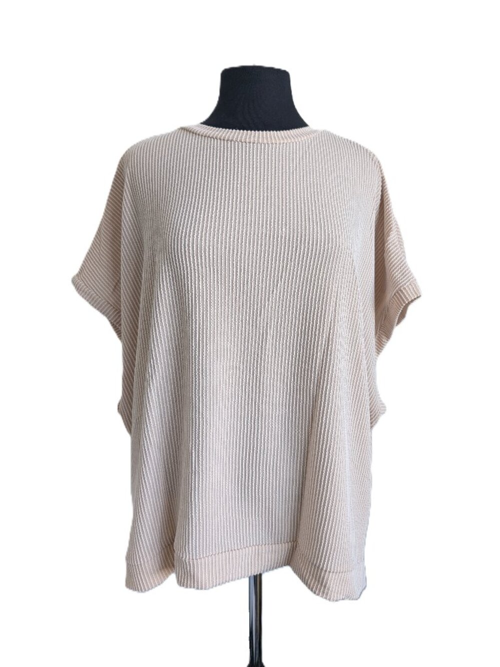 Beige Ribbed Oversized Boxy Top | Medium - Picture 2 of 9